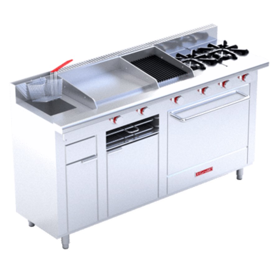 MULTIPLE DE PISO PETIT CORIAT ESTUFA A GAS CON 2 QUEMADORES, 1 ASADOR, 1 PLANCHA, 1 GRATINADOR, Y 1 FREIDORA