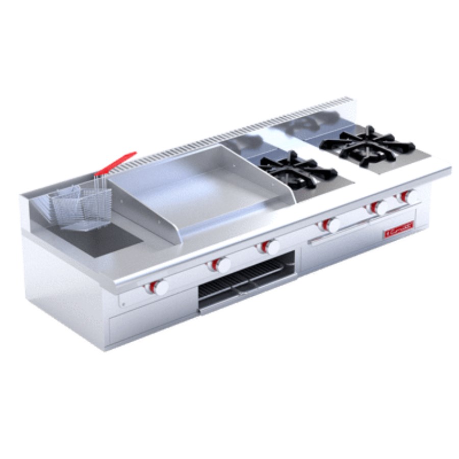 MULTICHEF DE MESA PETIT CORIAT ESTUFA A GAS 2 QUEMADORES, 1 PLANCHA, 1 GRATINADOR Y 1 FREIDORA