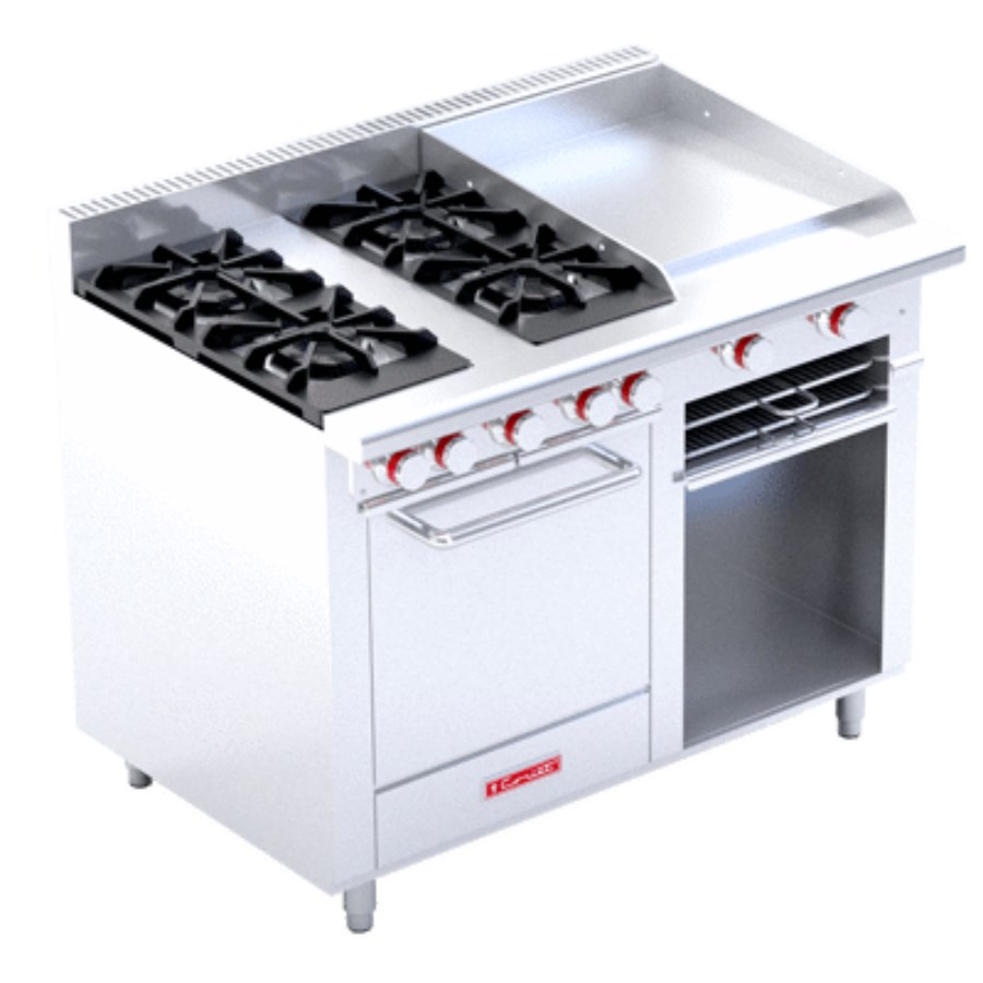 MINICHEF DE PISO MASTER CORIAT ESTUFA A GAS 4 QUEMADORES, 1 PLANCHA, 1 GRATINADOR Y 1 HORNO