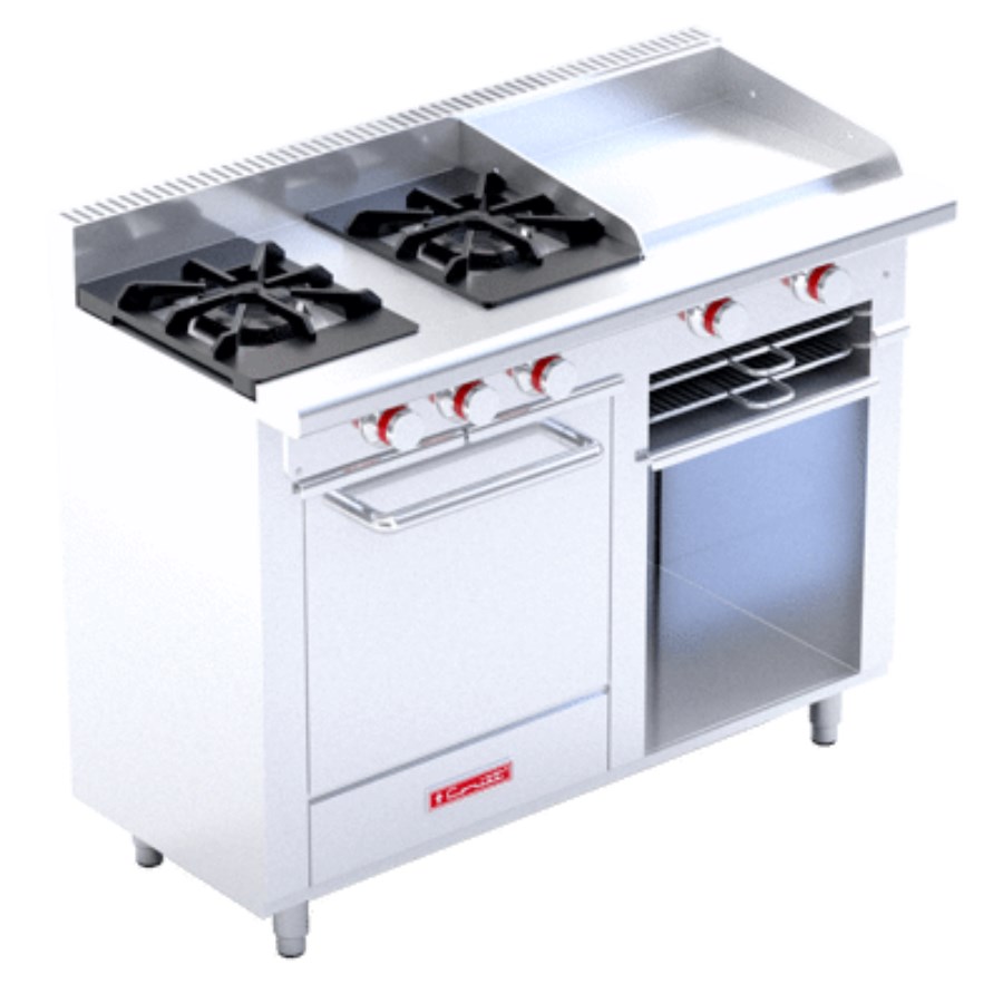 MINICHEF DE PISO PETIT CORIAT ESTUFA A GAS 2 QUEMADORES, 1 PLANCHA, 1 GRATINADOR, 1 HORNO