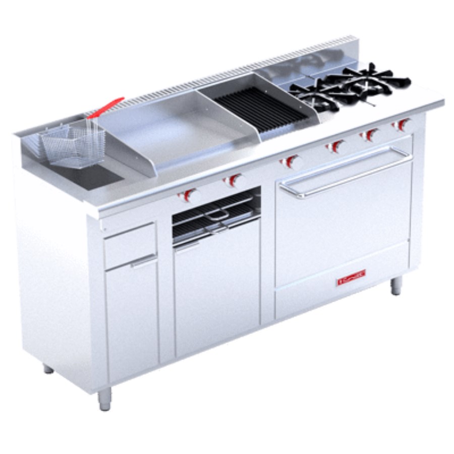 MULTIPLE TURBO DE PISO PETIT CORIAT ESTUFA A GAS 2 QUEMADORES,1 PLANCHA, 1 ASADOR, 1 GRATINADOR, 1 FREIDORA Y 1 HORNO